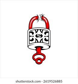 Ilustração do cadeado de amor no fundo branco. Pode ser usado como design gráfico