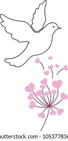 Illustration of love and peace: A dove and a flower to illustrate the commemoration, peace and love
