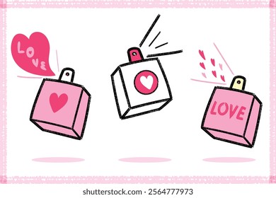 Illustration of Love Perfume Bottle pink color hand drawn cartoon elements