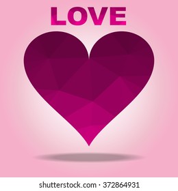 The illustration Love Pink color and Heart polygon Background design.