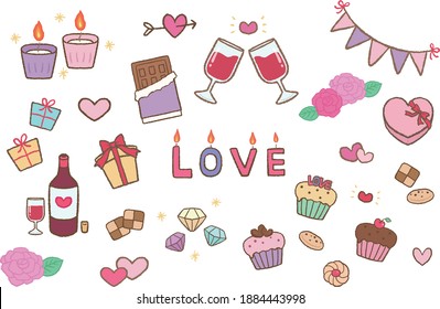 An illustration of love. A present and a set of a flower and a jewel. It can be used for pretty decoration.