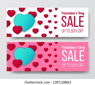 Illustration love romance valentine's day sale gift voucher discount banner template with hearth illustration.