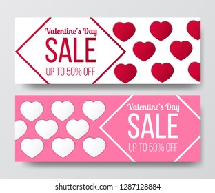 Illustration love romance valentine's day sale gift voucher discount banner template with hearth illustration.