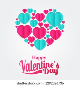 Illustration of love romance. Valentine's day banner. hearth shape origami paper craft style with white background
