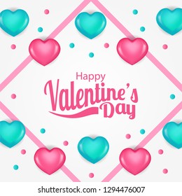 Illustration love romance for valentine's day banner template. Vector 3D pink and green tosca hearth shape 