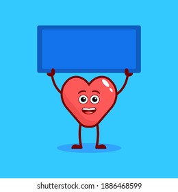 illustration of a love shaped character holding a poster on a stick