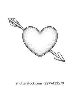 Illustration of Love Shot in Black and White Color drawn using pointillism technique