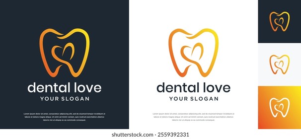 Illustration of love tooth logo design. dental clinic logo icon.