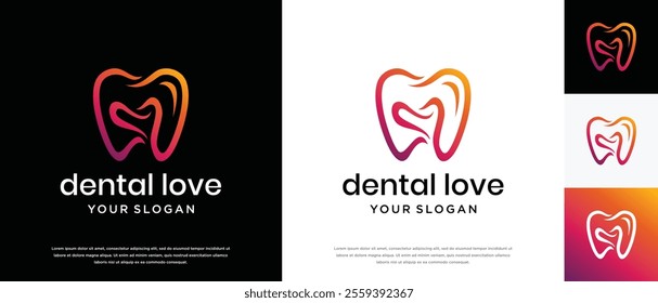Illustration of love tooth logo design. dental clinic logo icon.