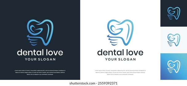 Illustration of love tooth logo design. dental clinic logo icon.