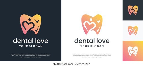 Illustration of love tooth logo design. dental clinic logo icon.