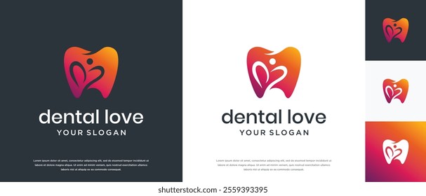 Illustration of love tooth logo design. dental clinic logo icon.