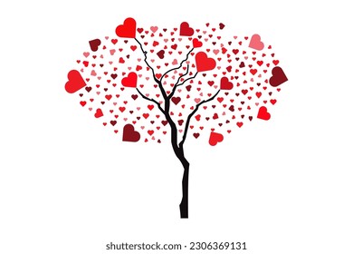 Illustration of Love Tree with Heart Leaves