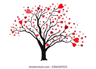 Illustration of Love Tree with Heart Leaves