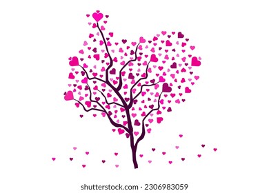 Illustration of a Love Tree with Pink Heart Leaves
