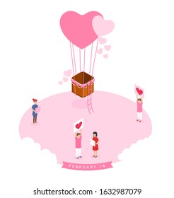 illustration of love and valentine day with heart baloon.Vector illustration.