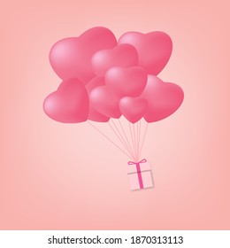 illustration of love and valentine day with heart baloon, gift and clouds. Vector symbols of love for Happy Women's, Mother's, Valentine's Day, birthday greeting card design.