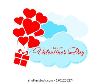 Illustration of love and valentine day with heart balloons, present and clouds. Holiday sale and discount concept. Vector on transparent background