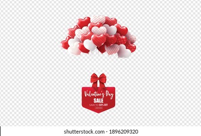 illustration of love and valentine day, hot air balloon on white.
