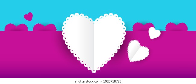 illustration of love and valentine day. pink and blue background with white hearts