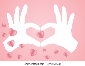 illustration of love and valentine day .Valentine's Day background. Hand make heart and heart origami paper cut style. Flat lay, top view, copy space.Vector illustration