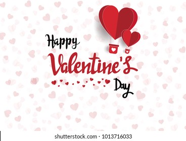 Illustration of love and valentine day,Origami made hot air balloon flying