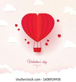 
Illustration of love and valentine day,Origami made hot air balloon flying heart float on the sky.paper art and digital craft style.
