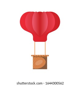 Illustration of love and valentine day,Origami made hot air balloon flying paper art and digital craft style. Vector illustration, isolated on white background