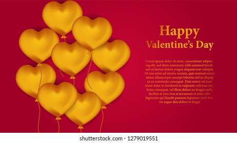 illustration love and valentine's day banner template with 3D hearth flying balloon