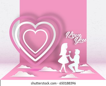 Illustration of love and valentine's Day paper art style