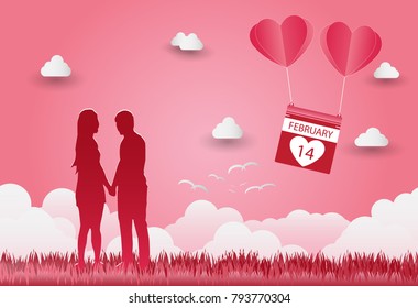 Illustration of love and Valentine's Day, standing hand in hand, showing love to each other.