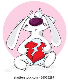illustration love white rabbit with a broken heart