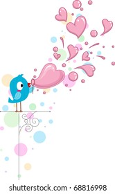 Illustration of a Lovebird Blowing Heart-shaped Bubbles