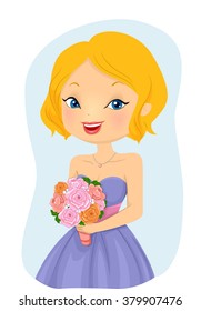 Illustration of a Lovely Bridesmaid Posing for a Portrait