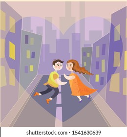 illustration of lovely couple having a date in the city, cute characters 