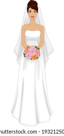 Illustration of a Lovely Latina Bride in Her Wedding Dress