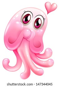 Illustration of a lovely octopus monster on a white background