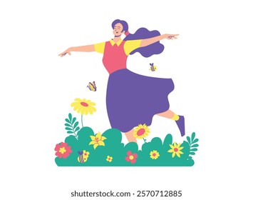 Illustration of an Lovely Spring Dancing in a Field