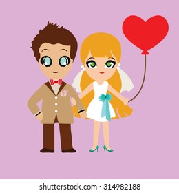 Illustration of lovely sweet couple wedding