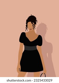 Illustration of a lovely woman on a pale pink background.