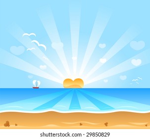 illustration of lover seaside landscape