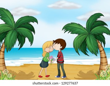 Illustration of lovers at the beach