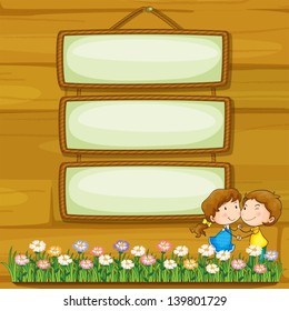 Illustration of lovers dating in front of the empty boards