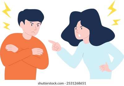 Illustration of lovers getting angry and fighting.