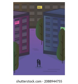 illustration of lovers. a guy and a girl are standing in the night city