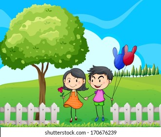 Illustration of the lovers near the tree