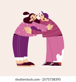 Illustration of a loving couple embracing each other with a romantic and playful vibe. Perfect for Valentine’s Day, relationship concepts, or celebration of love themes