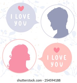 illustration of loving couple sending each other love message