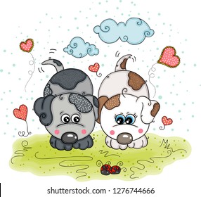 Illustration with loving dogs