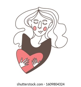 Illustration with loving girl. With the ability to change the line thickness.